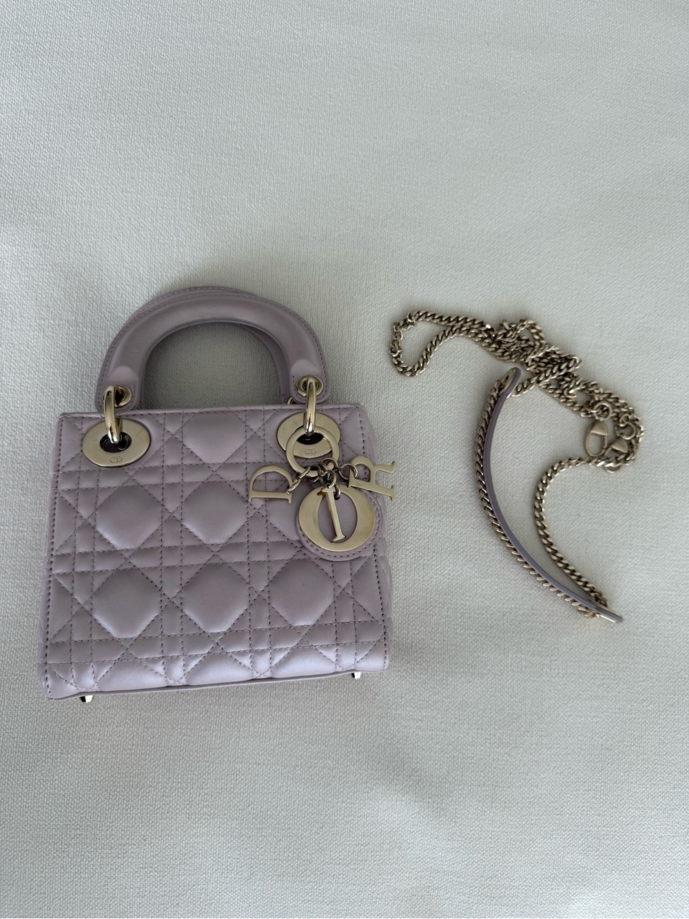 METALLIC PINK CHRISTIAN DIOR LADY DIOR MINI BAG WITH CHAIN STRAP